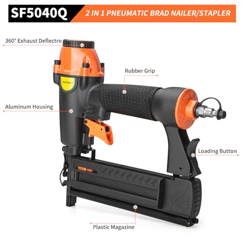 DOTOOL Pneumatic Brad Nailer,18 Gauge,2 in 1 Air Nail Gun Staple Gun,Accepts 2 Inch Brad Nails and Crown 1-5/8 inch Staples,with Carrying Case and 1000pcs Nails,for Carpentry, DIY,Woodworking by Dotool - Image 4