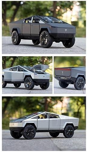 Image of 1:24 Scale Teslaa Cybertruck Model Collection Enthusiasts Toy Pull Back Pick-Up Truck with Sound and Light, Alloy Diecast Cyber-Truck Toys for Kids Gift Colors As Per Stock