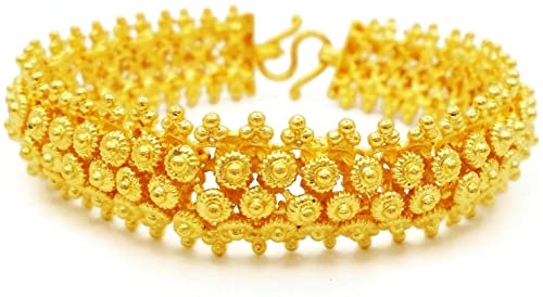 Pikun Flower Lai Thai Gold Plated Bangle 22k 24k Thai Baht Yellow Gold Filled Bracelet2