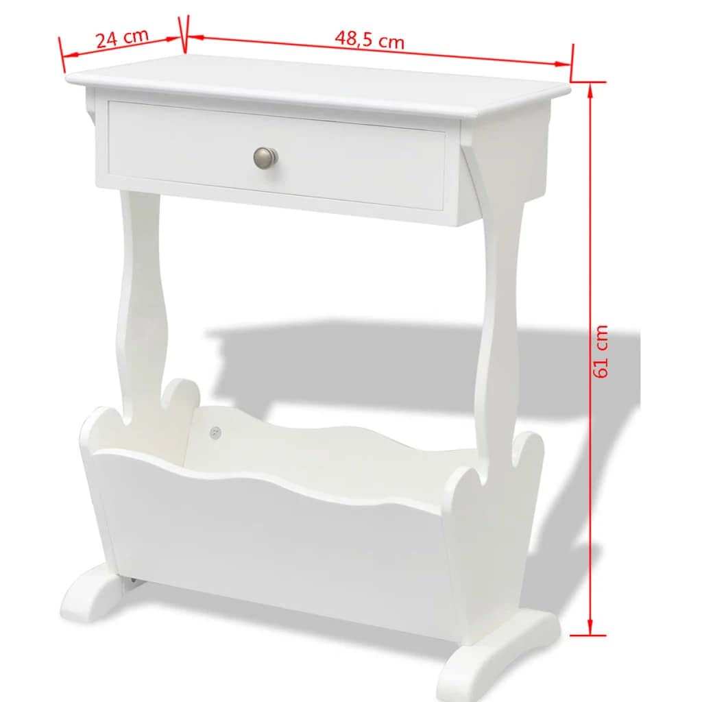 vidaXL Table d'appoint avec porte-revues en bois blanc - Table basse de rangement pour canapé de salon