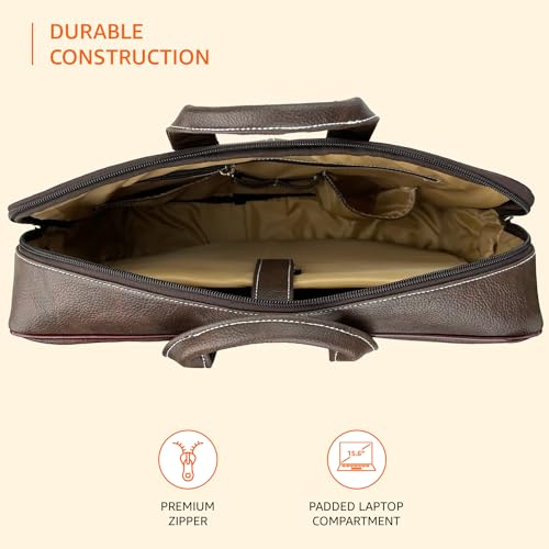 amazon basics Men's Synthetic Leather Office Laptop Bag | Fits Up to 14/15.6/16 Inch Laptop/MacBook | Adjustable Handle | Shoulder Strap | (Tan)
