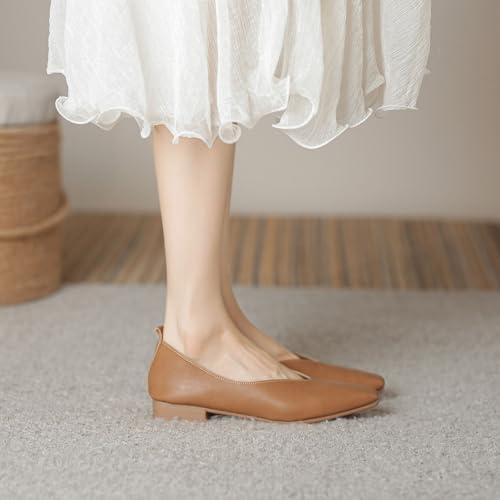 HIPPOSEUS Women's Low Heel Pumps Shoes Slip On Dress Shoes Matte Square Toe Casual Office Shoes3