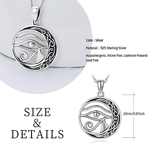 Eye of Horus Necklace 925 Sterling Silver Moon Pendant Necklace Egyptian Eye of Horus Amulet Jewellery Gifts for Women Girls Men
