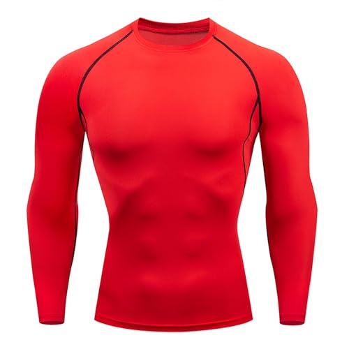Generisch 2025 Hombres Fitness Manga Larga Running Camiseta Hombres Térmica Muscle Athletic Gym Ropa de Compresión Sin Mangas Tops de Verano, rojo, L