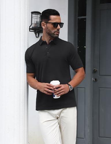 MAGNIVIT Mens Polo Shirts Short Sleeve Athletic Golf Shirts Moisture Wicking 3-Button Casual Cotton Collared Shirt2