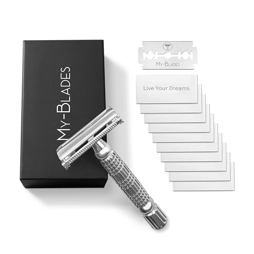 Set Maquinilla de Afeitar Clásica Premium con 10 Cuchillas – Mango Metálico, Sistema Mariposa, Caja de Regalo Elegante, Ideal para Principiantes y Profesionales