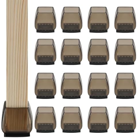 Dluno Chair Leg Floor Protectors, 16Pcs Square Silicone Stool Leg Protectors Caps, Chair Leg Protectors for Hardwood Floors Reduce Noise & No Scratch(Medium-Clear:0.8"-1.3"/20mm-33mm) Cover