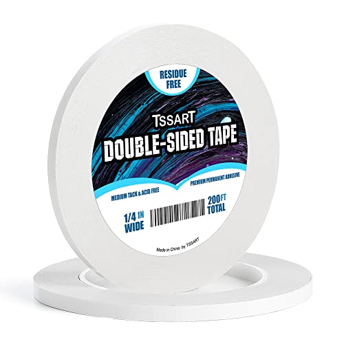 TSSART Ultra-Thin Permanent Double-Sided Tape - Double Sided Adhesive Sticky Tape for Arts, Crafts, Photography, Scrapbooking, Tear-by-Hand - Acid Free 1/4 Inch Wide 200FT Long Total