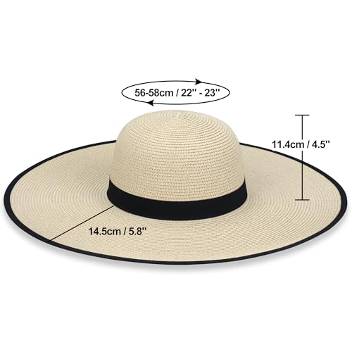 Image of Women Wide Brim Sun Hat UPF50 Straw Summer Hat Floppy Beach Hat Roll-Up
