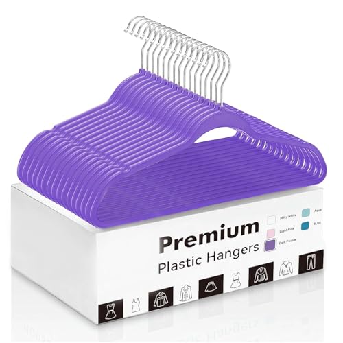Image of Slim Plastic Hangers for Clothes - Heavy Duty Non-Velvet Hangers with 360 Swivel Chrome Hook & Non Slip Notches - Ideal for Dresses Coats Shirts Jackets & More (Standard, 36)