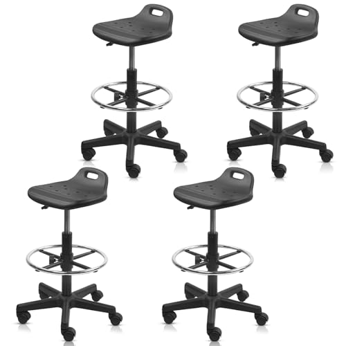 Image of KLASIKA Drafting Stool Chair with Footrest, Ergonomic Breathable Seat Adjustable Height 360 Swivel Rolling Stools, Tall Office Chair for Standing Desk, Spa, Counter, Medical, Salon, Black, 4 Pack