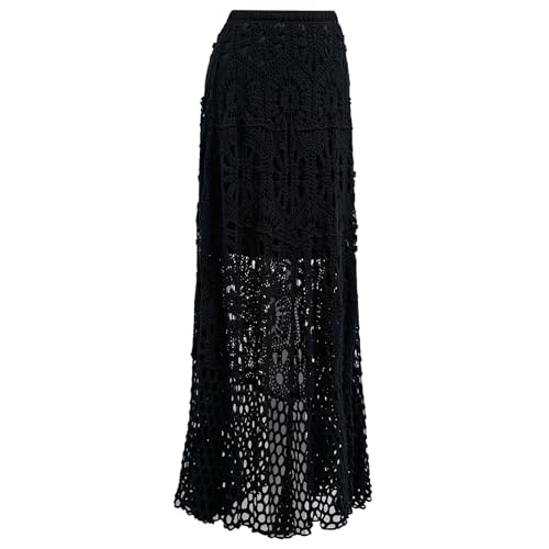 CHICWISH Women Bohemian Cutwork Crochet Maxi Skirt Hollow Out High Elastic Waist Summer Vacation Beach Long Skirts4