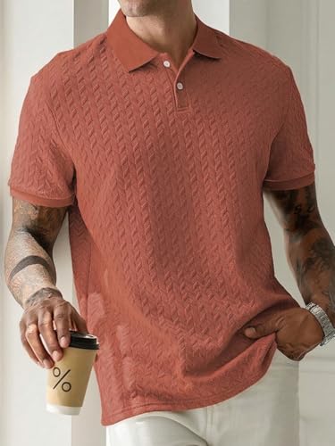 Image of GRECIILOOKS Textured Polo T-Shirt for Men | Premium Collared Jacquard Leaf Polo | Smart Casual & Formal t Shirt for Men | Stylish t Shirt for Mens for Office, Party & Everyday Outfit