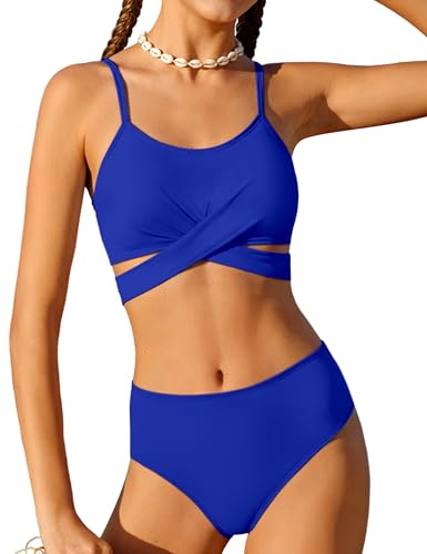 Image of Girls Swimsuit 3 Piece Bathing Suit Criss Cross Bikini Set Girls' Swimwear with Shorts 7-16T