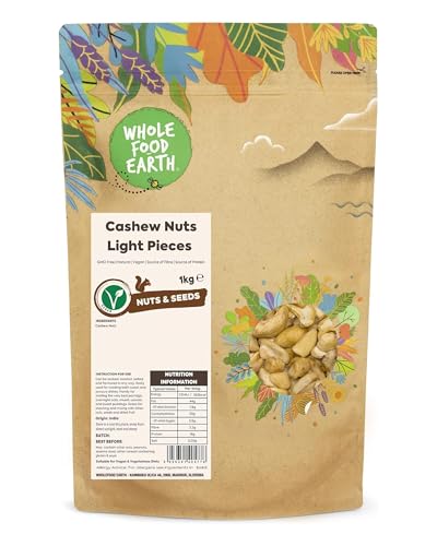 Wholefood Earth Cashew Nuts Light Pieces - GMO Free - Natural - Vegan - Milchfrei - Ohne Zuckerzusatz 1kg