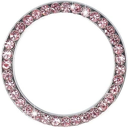 (Pink) Car Engine Start Stop Switch Button Cover Decorative Auto Accessories Push Button Sticky Cover Car Interior Decoration Diamond Rhinestone Ring Compatible with C-orolla