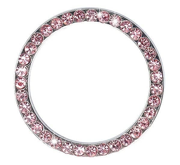 (Pink) Car Engine Start Stop Switch Button Cover Decorative Auto Accessories Push Button Sticky Cover Car Interior Decoration Diamond Rhinestone Ring Compatible with M-ustang