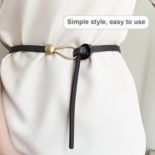 Women’s Slim Waist Belt Skinny Leather Belts 43.3in Stretch Belts Fashion Waistband with Knotted Buckle for Dresses Suit4