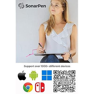 SonarPen - Pressure Sensitive Smart Stylus Pen Bundle w Replacement Nibset Optimized 4 Android & SonarPen Pocket Carrier. Compatible with Apple iPad/iPhone/Android/Nintendo Switch/Chromebook (Black)