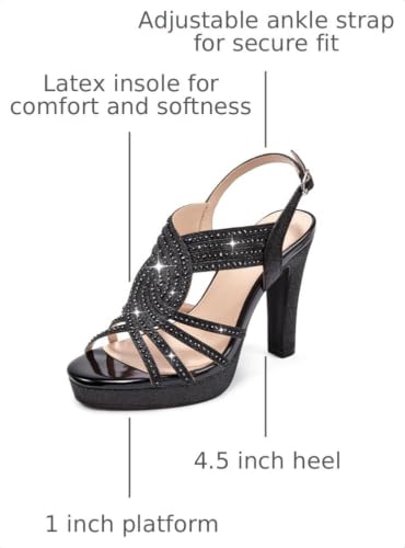 Image of Platform Heels for Women Sandals Dressy Sparkly Rhinestone Chunky