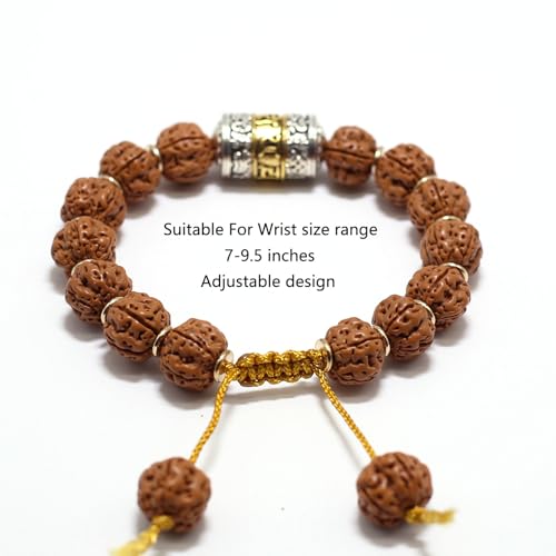 Handmade Adjustable Rudraksha Bracelet 5 Mukhi Rudraksha Mala bead（12mm）- Ideal for Meditation, Yoga, and Chanting | Perfect Gift Pack3