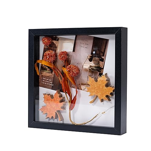 Muzilife 3D Bilderrahmen mit Echtglas 22x22 cm Holz, Tiefer Objektrahmen zum Befüllen für Wandbehang oder Desktop, Shadow Box Frame als Geschenk für Familie Freunde usw. (Schwarz, 22x22cm)