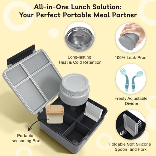 Image of Kids Lunch Box with Lunch Bag Bento with 8oz Food Jar,Black