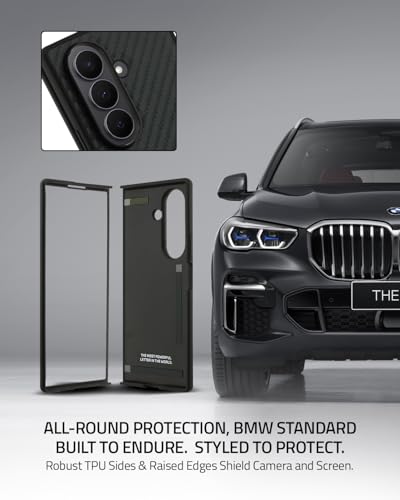 Image of CG MOBILE BMW [Official Licensed] M Collection | Magnetic System, PU Leather & Carbon Case | Tricolor Stripe & Metal Logo Protective Case /Cover Designed for Galaxy Z Fold 7 - Black