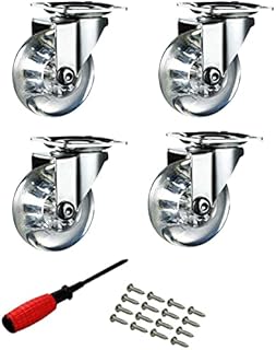 TBACW 2 Inch Clear Heavy Duty Swivel Rubber Caster Wheels with 360 Degree Top Plate 400 Lbs Total Capacitywith Screws and Screwdrivers - 100 lbs Each, Pack of 4
