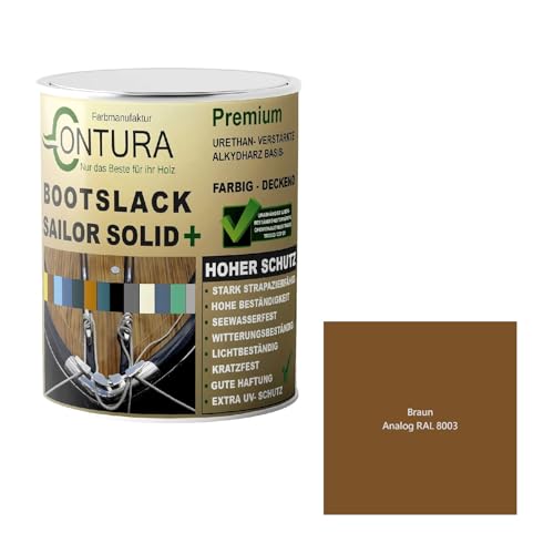 Contura Bootslack Farbig GLÄNZEND Yacht- Buntlack Metall Holz GFK Holzlack Boot Farblos (Braun - RAL 8003 Analog, 500ml.)