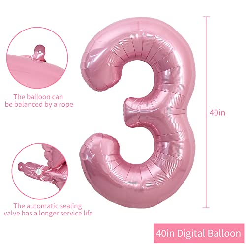 Image of TONIFUL 40 Inch Light Pink Large Numbers 0-9, Number 3 Digital 3 Helium Balloons, Pink Foil Mylar Big Number Pastel Balloons for Birthday Party Anniversary Supplies Decorations