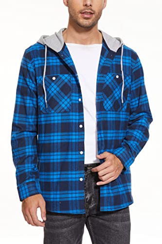 Tacvasen Men's Flannel Shirt Jacket With Hood Long Sleeve Casual Button Down Shirts Color Blue M #TOP1