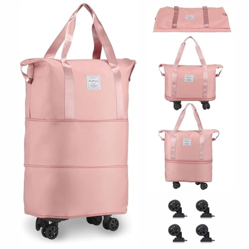 Image of Yatee Foldable Trolley Travel Bag with Wheels for Women & Men, Expandable Rolling Duffel Bag, Large Capacity Lightweight Luggage, Waterproof Carry Tote with Detachable Wheels for Travel