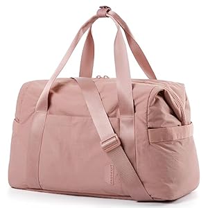 BAGSMART Gym Bag for Women, Carry on Weekender Overnight Bag, Travel Duffel Bags with Trolley Sleeve, Personal Item Travel Bag Tote Bag Workout Dance Bag, Dark Pink