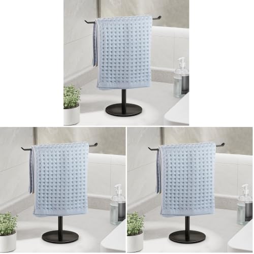 Image of Towel Rack T-Shape Hand Holder for Bathroom,Headband and Lightweight Bathroom Racks,Kitchen Black Holder,Stainless Steel Waterproof Counter Organizer (Pack of 3)