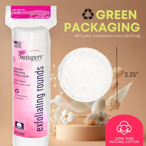 Swisspers R GRXCRS 0 Premium Exfoliating Rounds, 2 Distinct Raised Textured Surface, Cotton Facial Pads thumb #3
