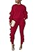 Ruff Long Sleeve Crewneck Sweatshirt Top and Side Ruffle Joggers Pants Sweatsuit Set for Women Red L