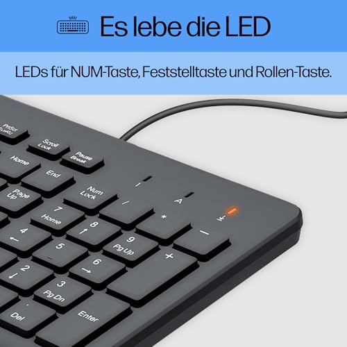 HP 150 kabelgebundene Tastatur, QWERTZ Deutsches Layout, 12 Fn Tasten, funktioniert mit Windows & Mac, leise, schwarz – Ansicht 6