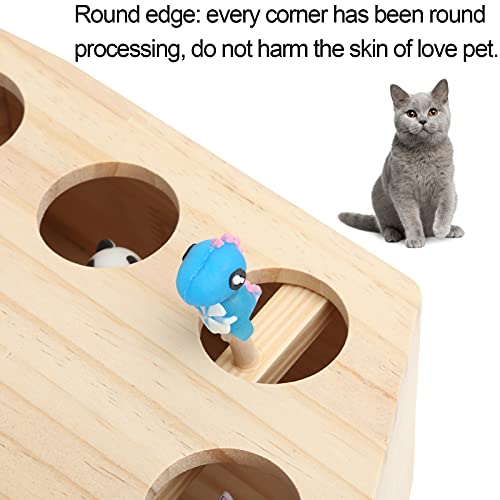 Brinquedos interativos de madeira e silicone para gatos, 5 bonecos de animais de desenho animado de