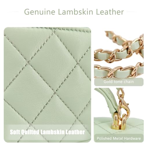 Image of M-ioi-M Small Genuine Leather Purse Quilted Crossbody Bag for Women, Mini Top-Handle Shoulder Handbag w /Gold Chain Strap