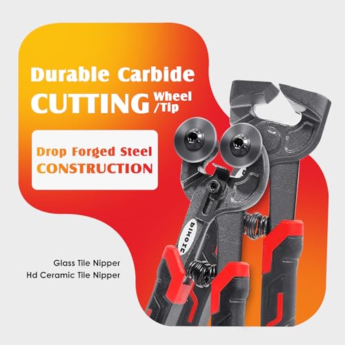 Image of PINOZE 2-Piece Glass Tile Nippers Set - Heavy Duty Wheeled Glass Mosaic Nipper & Hd Ceramic Tile Cutter Pliers with Handle Lock - Shapping Pliers Cutting Tools, Stone, Metal