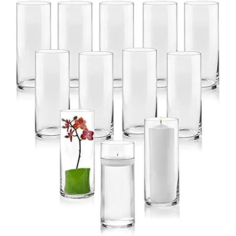 Set of 12 Glass Cylinder Vases 12 Inch Tall Cover