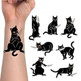 WIRESTER Temporary Tattoo Stickers for Girls Boys Kids Adults, Fake Tattoos on Face Hand Neck Wrist Party Favor Body Art, Tattoo Sheet 6 x 7.87 inch - Black Cats With Knife