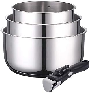 KAMBERG - Set of 3 Stainless Steel saucepans 16 / 18 / 20 cm + Removable Handle - Suitable for All Heat Sources Including Induction