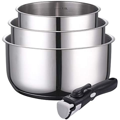 KAMBERG - Set of 3 Stainless Steel saucepans 16 / 18 / 20 cm + Removable Handle - Suitable for All Heat Sources Including Induction Cover