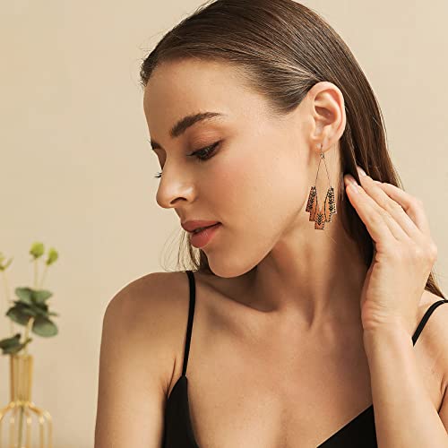 Zealmer Gold Geometric Earrings Statement Vintage Boho Ethnic Earrings Hollow Out Fan Shape Dangle Drop Earrings For Women Girls Birthday Christmas Valentines Day Gift #TOP4