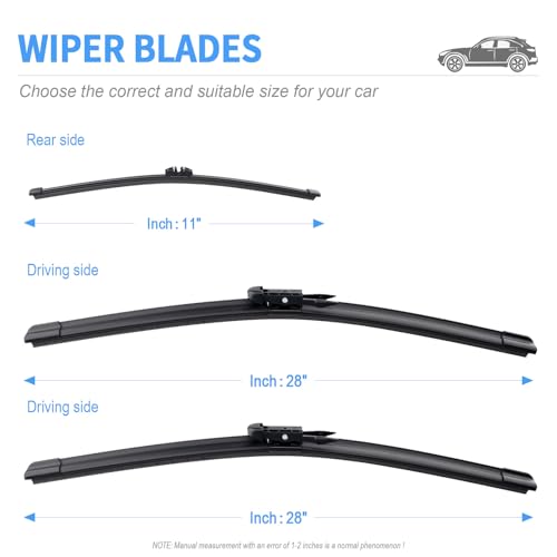 Image of Gavimnal Silicone Wiper Blades Replacement For Ford Escape 2013-2019 | 28 inch+28 inch Front & 11 inch Rear, All-Weather, Streak-Free, OE-fit, Quiet, Easy One-Click Install
