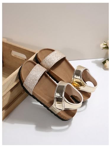Image of GORGLITTER Girl's Flat Sandals Dressy Cute Summer Metallic Sparkly Open Toe Slides Vacation Beach Ankle Strap Sandals