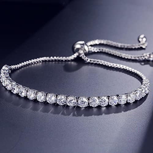 Rosarden Bracelet for Women,Sterling Silver Tennis Bracelet S925 Crystal Slider Bracelet Adjustable Infinity Bracelet for Women,Crystal Bracelet,Gift for Mom,Silver
