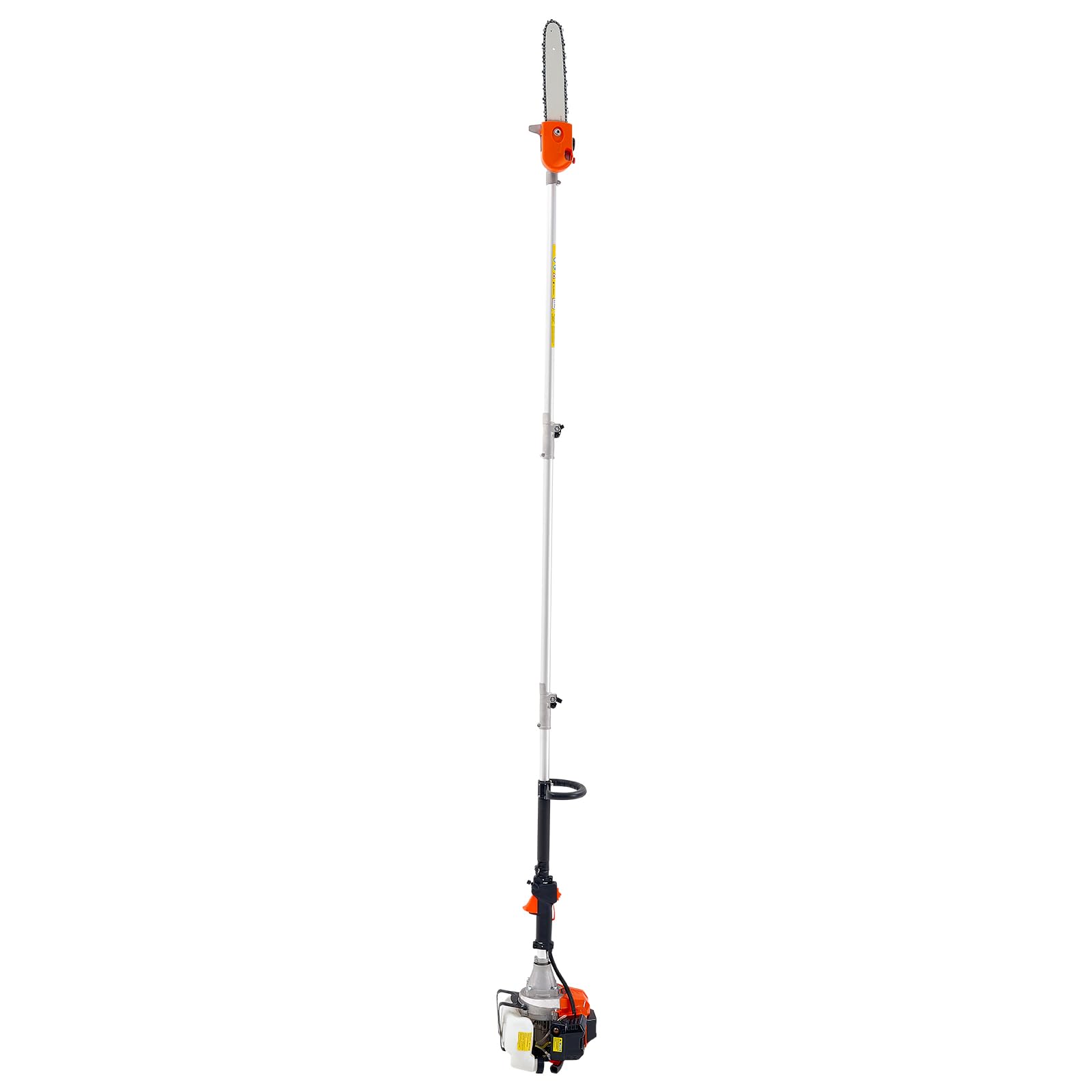VEVOR Motosierra de Pértiga a Gasolina, Motosierra Inalámbrica de 43 CC y 2 Tiempos con Barra de Corte de 25,4 cm, Cabezal Giratorio, y Extensible de 2,16 a 3,66 m para Podar Árboles, Naranja
